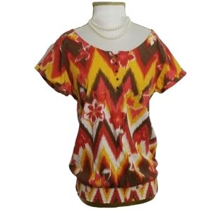 Lucky Brand Floral Chevron Print Boho Top Size Small
